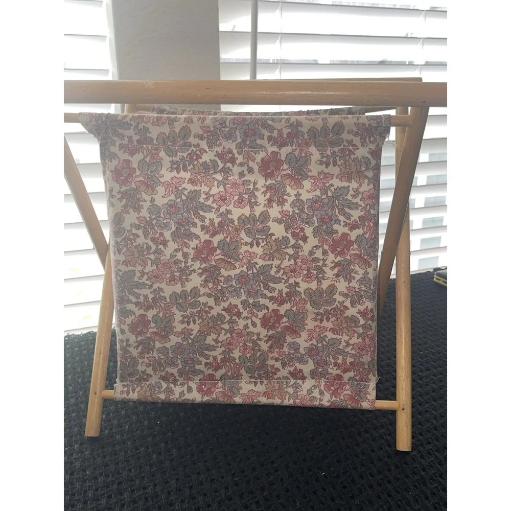 Vintage Foldable Sewing Yarn Knit Crochet Basket Caddy‎ Tote Bag Wood Frame MCM